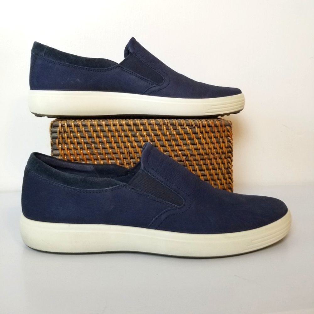 Ecco Navy Leather Slip On Loafers
